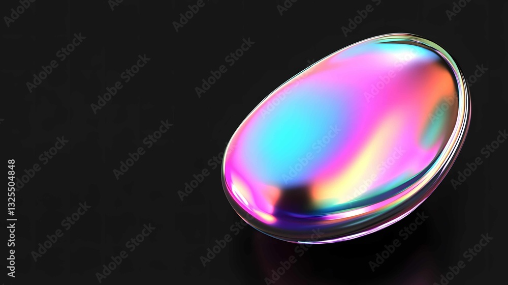 Aufkleber colorful iridescent object reflecting light with vibrant hues on a dark surface in a minimalist sett