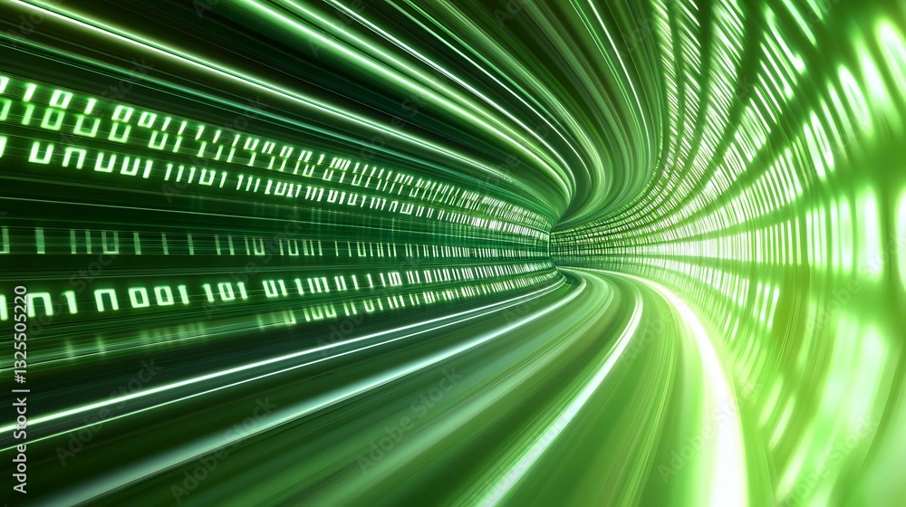 Poster visual representation of data flow illustrating binary numbers traveling through a digital circuit w
