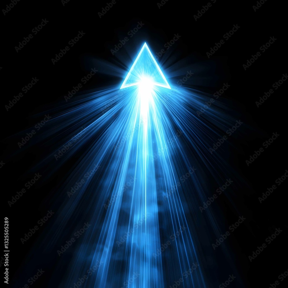 Poster bright blue arrow pointing upward with rays of light illuminating from the center, creating a dynami