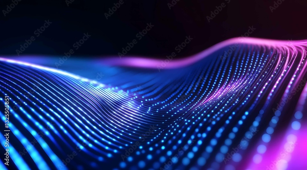 Fototapete Visual representation of sound waves in vibrant colors set against a dark background showcasing dynamic patterns and layers of light