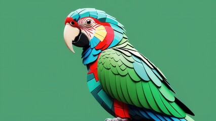  A vibrant paper parrot showcases intricate craftsmanship and colorful design