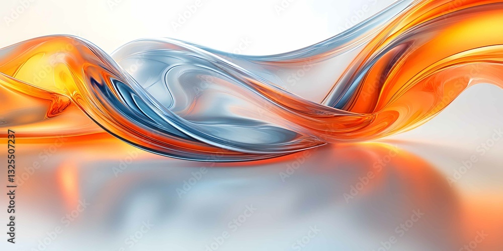 Poster waves of translucent orange and blue fluid gracefully intertwine, creating a mesmerizing effect as t