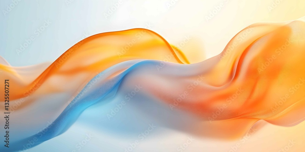 Poster elegant waves of orange and blue fabric flowing gracefully across a soft gradient background in a tr