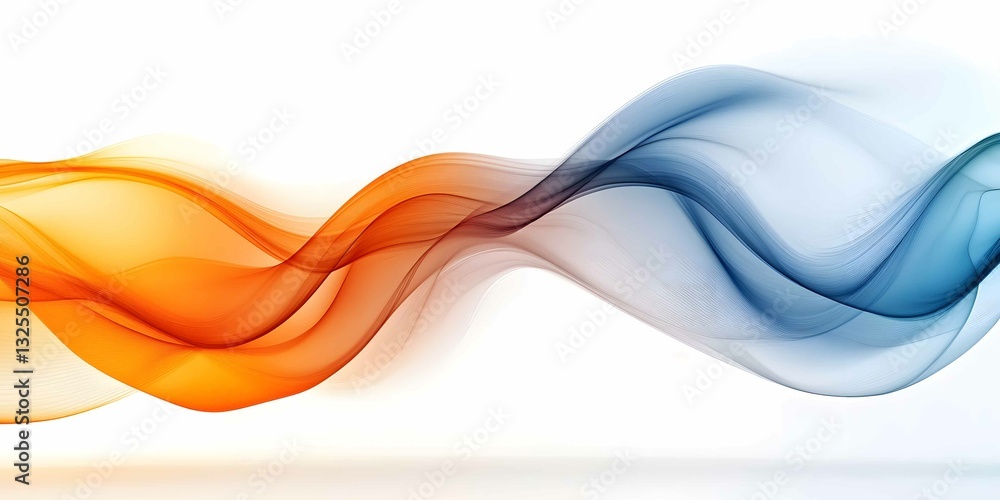 Poster flowing waves of blue and orange colors create a harmonious blend in a smooth design featuring light