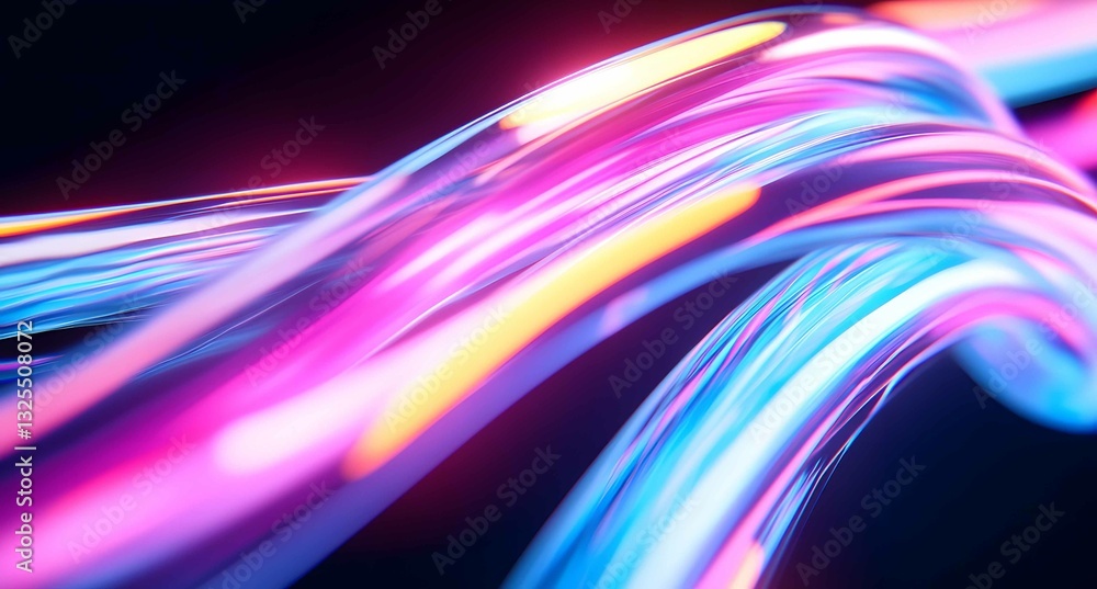 Poster colorful abstract light trails create a vibrant wave-like pattern in a digital art composition highl
