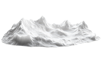 Winter landscape with snow-covered mountains on transparent background, cut out. Perfect for seasonal, environmental, and 3D visualization projects