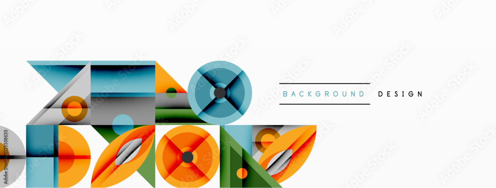 Aufkleber Geometric abstract composition with intersecting shapes, circles, triangles, and gradients, blending vibrant colors and dynamic contrasts to create a modern, futuristic visual design