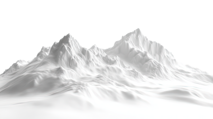 Winter landscape with snow-covered mountains on transparent background, cut out. Perfect for seasonal, environmental, and 3D visualization projects