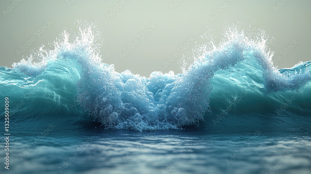 Poster a large ocean wave cresting and creating a splash with water