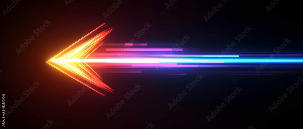 Poster colorful glowing arrow points right against a black background with a gradient of vibrant colors and