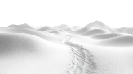 Winter landscape with snow-covered mountains on transparent background, cut out. Perfect for seasonal, environmental, and 3D visualization projects