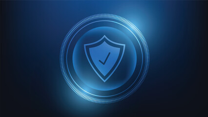 shield with check mark sign and futuristic circle on blue background