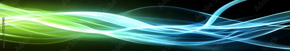 Poster flowing lines of light create an abstract design showcasing colors and movement in a dynamic digital