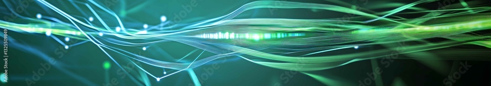 Poster vibrant green and blue abstract waves create a dynamic visual effect in a digital composition showca