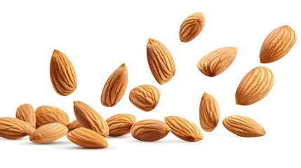 Shelled almonds falling freely vertically