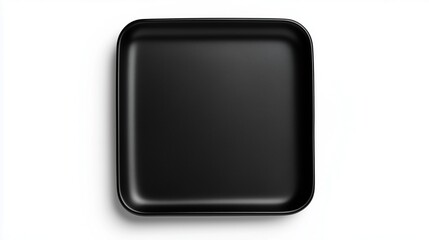 Stylish empty square black plate top view, on a white background, isolated