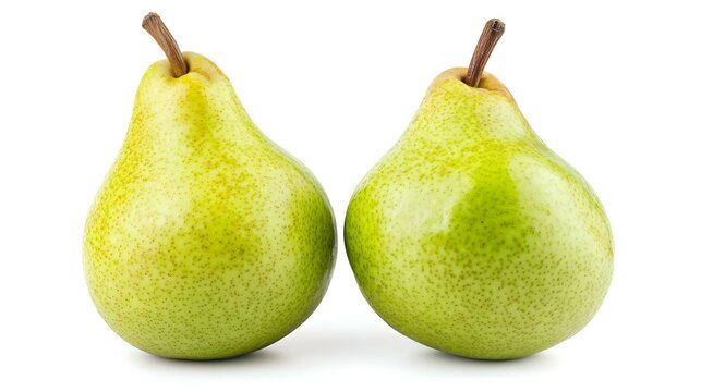 Two green Packham pears fruit isolated on white
