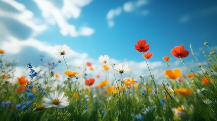 Obraz premium Colorful wildflower field nature landscape bright scenery vibrant environment close-up view serenity