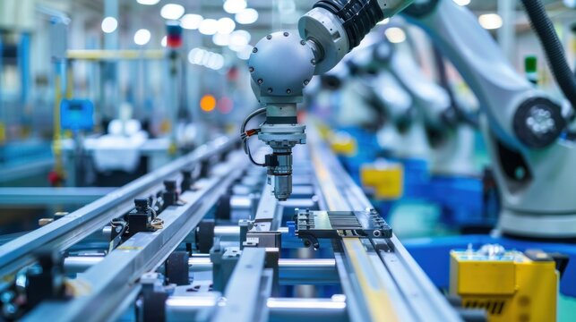 A robotic arm assembling innovative gadgets on a production line.