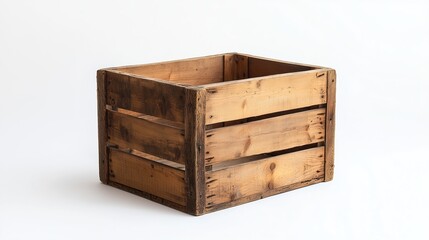 Wooden box for carrying food, wooden food box on a white background