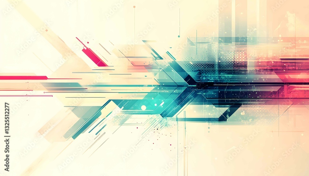 Poster colorful abstract design with dynamic lines and geometric shapes on a soft background