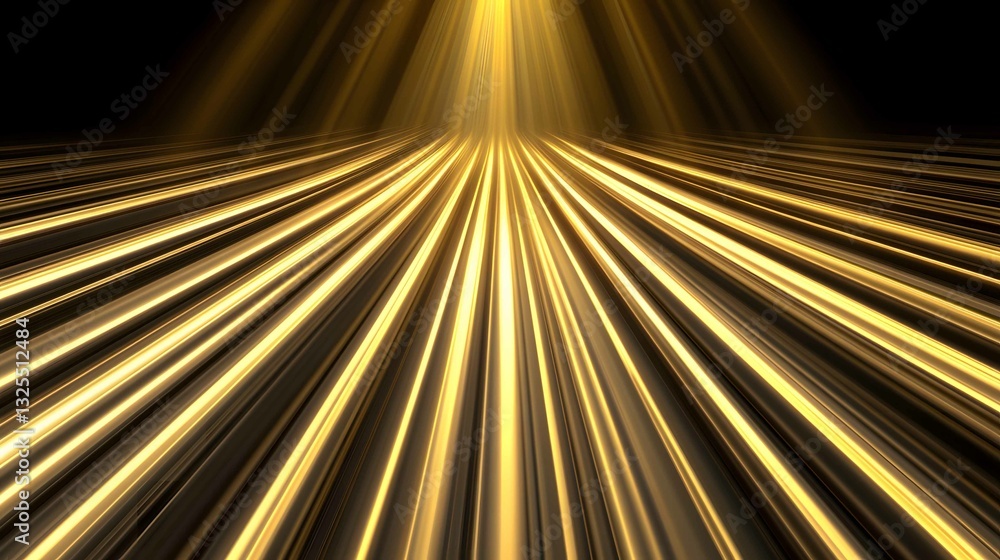 Poster rays of golden light streaming forward in a striking pattern on a dark background, creating a dynami