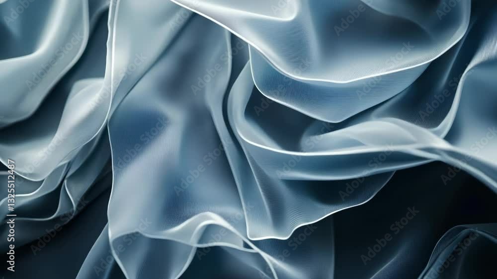 Poster flowing translucent fabric waves in soft motion with gentle light play