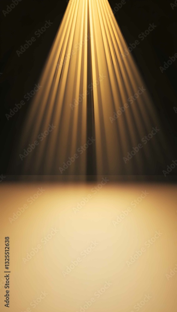 Poster Bright light beams illuminate a dark space, creating patterns on the surface below during an artistic display