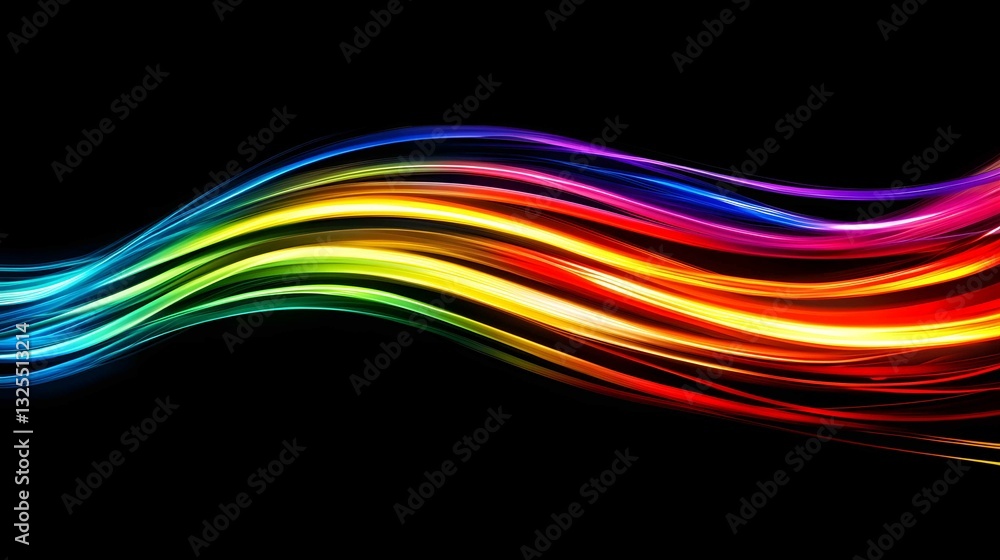 Poster colorful light wave pattern in vibrant hues showcasing an abstract design with flowing colors agains