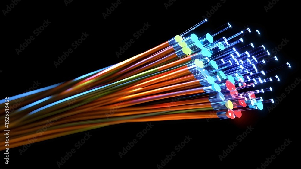 Poster vibrant fibers illuminated in various colors create a stunning display of light and technology in a 