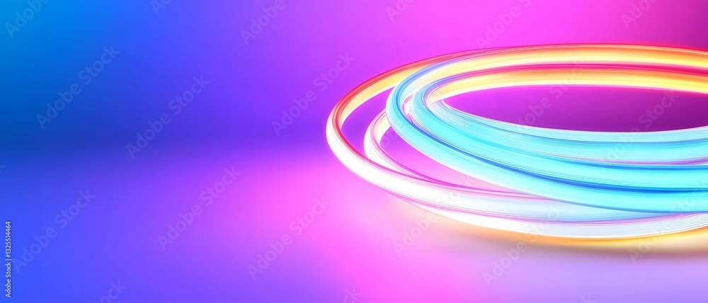 Poster colorful glowing rings create a vibrant visual display against a gradient background in a modern art