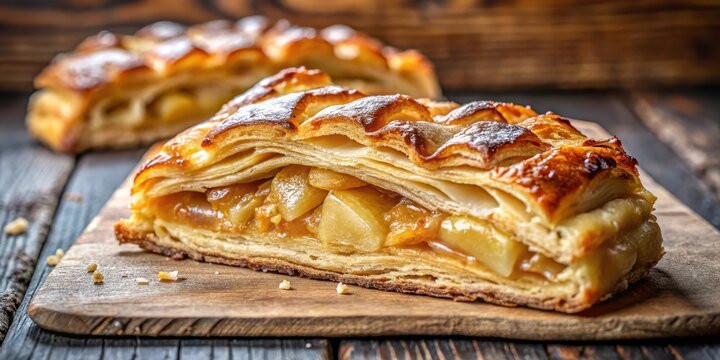 Crunchy texture of a slice of homemade Dutch appelflappen with caramelized sugar and crispy edges