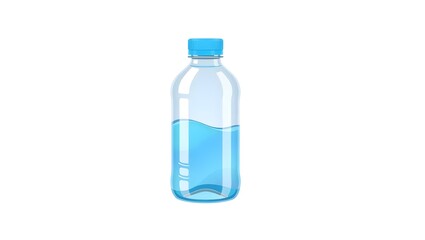  A clear bottle filled with vibrant blue liquid, sitting on a wooden surface, reflecting light. 