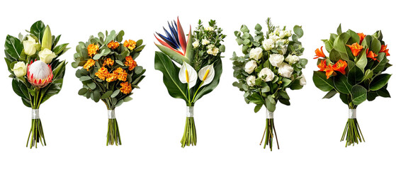 Naklejka premium Png of Vibrant floral bouquets showcasing a variety of colors and textures on transparent background.