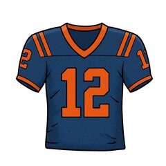 Illustration of a Blue Football Jersey with Number Twelve and Orange Accents