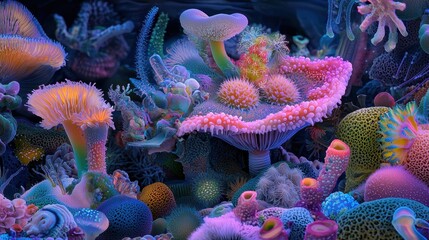 Obraz premium Exploring the Vibrant Underwater Paradise of Colorful Coral Reefs and Microscopic Life Forms
