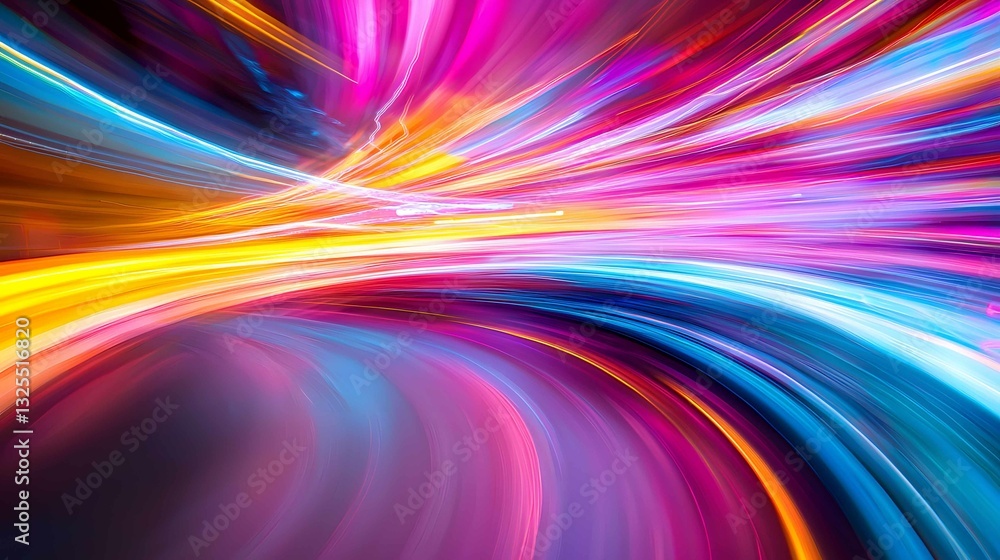 Poster colorful light trails create a dynamic display of movement through a darkened urban environment duri