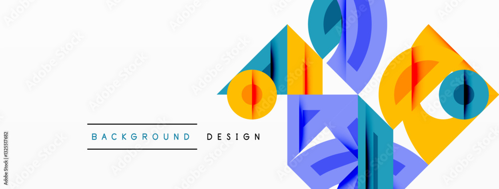 Poster abstract geometric background with shapes, featuring circular and rounded elements. bold contrast, s