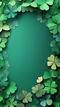 The 4-leaf clover border design on a green background. Saint Patrick's Day