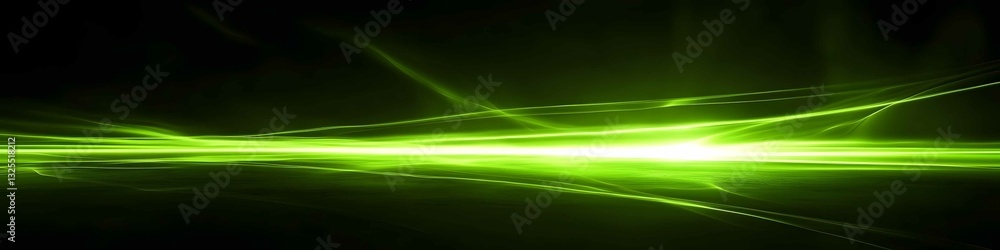 Poster bright green light trails moving across a dark background create a vibrant and dynamic visual effect