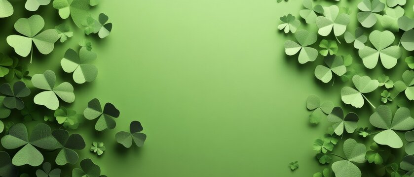 The 4-leaf clover border design on a green background. Saint Patrick's Day