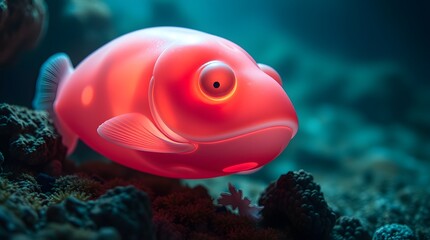 Obraz premium Red Fish Swimming Underwater with Coral Reef in the Background