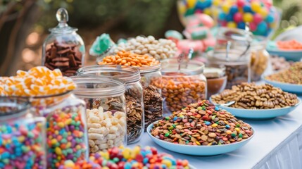 A birthday party with a DIY trail mix bar for guests to mix their own snacks.
