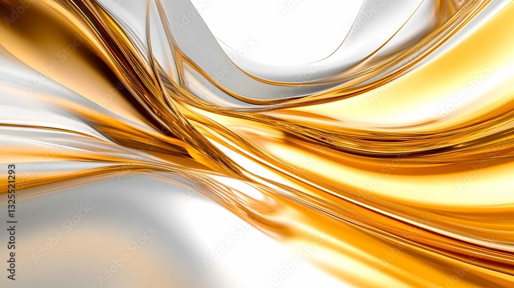 Poster dynamic flow of golden and silver waves creating an elegant abstract design in a bright, minimalist 