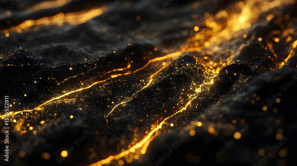 Poster golden streams of light flow across a textured dark surface, creating a mesmerizing display of contr