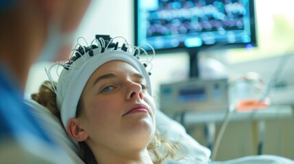 A patient undergoing EEG monitoring in a neurology clinic.
