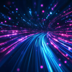Obraz premium Glowing Blue and Pink Light Streaks Forming a Futuristic Data Tunnel