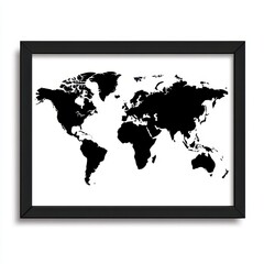 Framed World Map Minimalist Black and White Global Design, Generative AI.