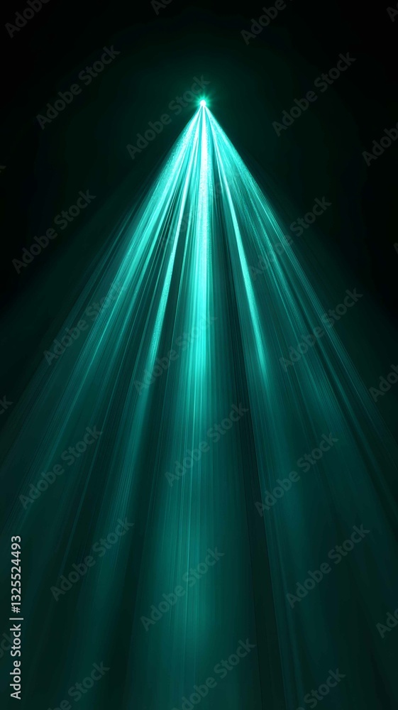 Poster light beams radiate from a central point creating a mesmerizing visual effect in a dark space during