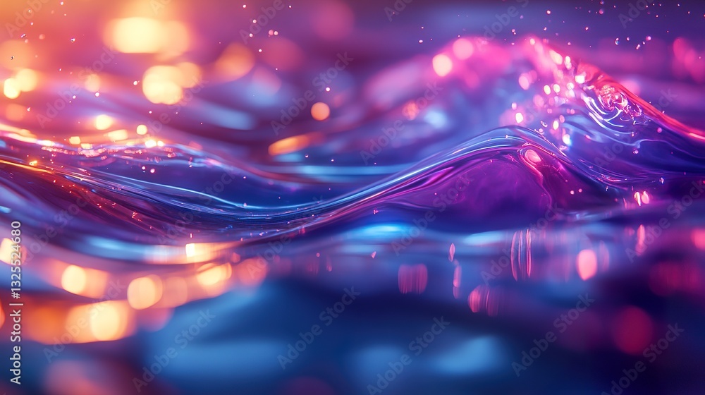 Poster abstract and artistic flowing waves display vibrant colors and particles